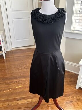 Taylor Black Ruffle-Neck Sleeveless Mini Dress